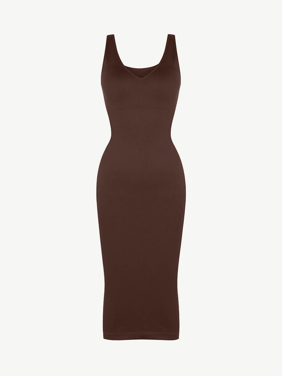 Deep V-Neck Waist Trimming Dress with Removable Pads