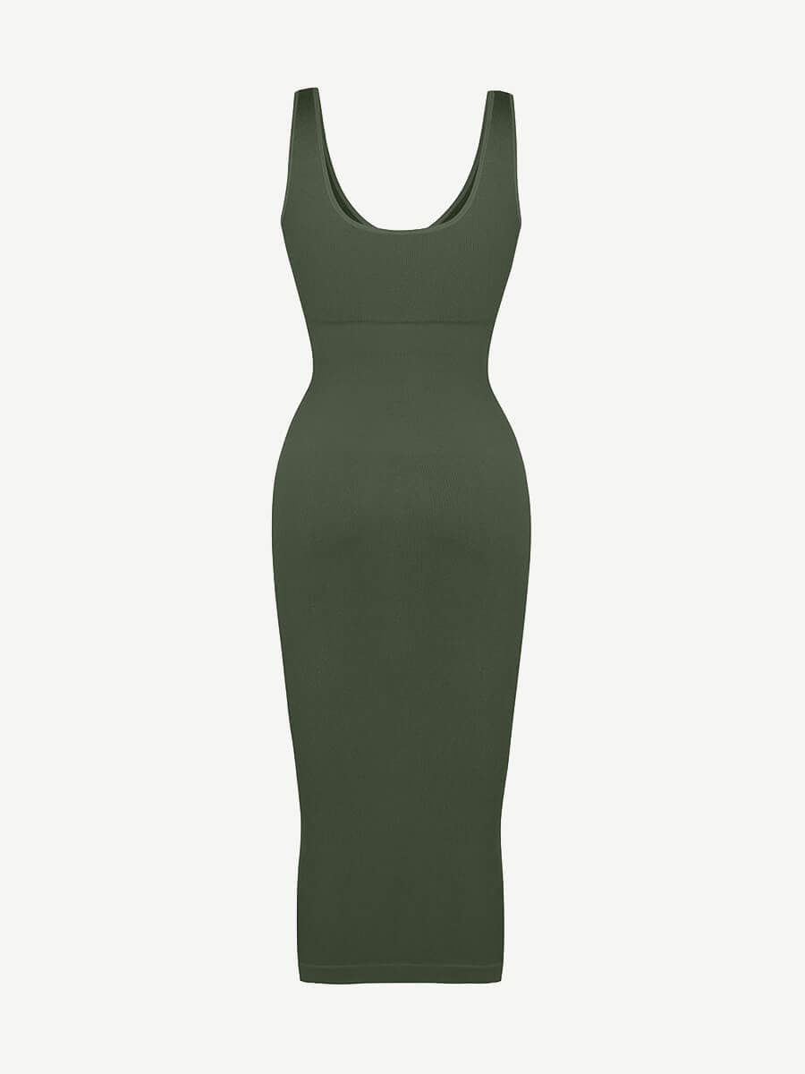 Deep V-Neck Waist Trimming Dress with Removable Pads