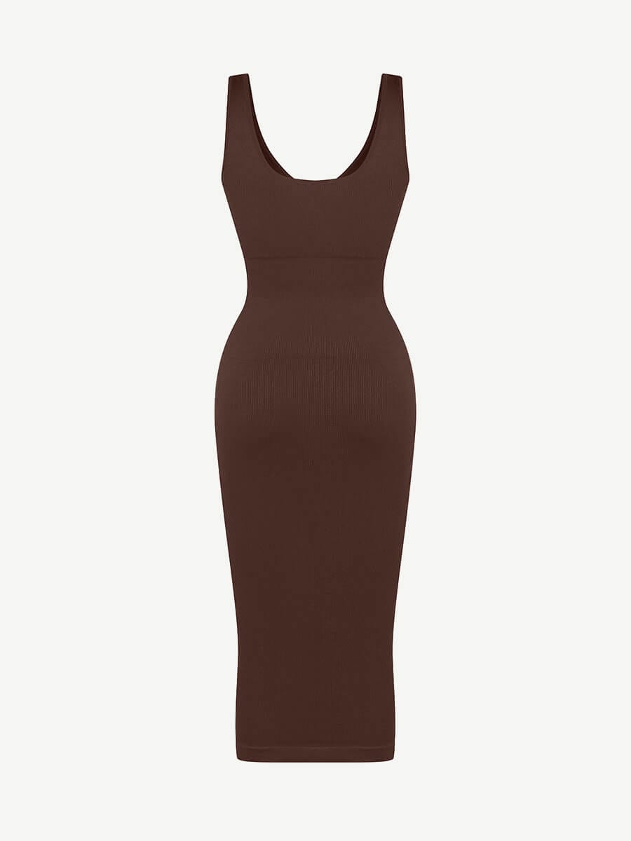 Deep V-Neck Waist Trimming Dress with Removable Pads