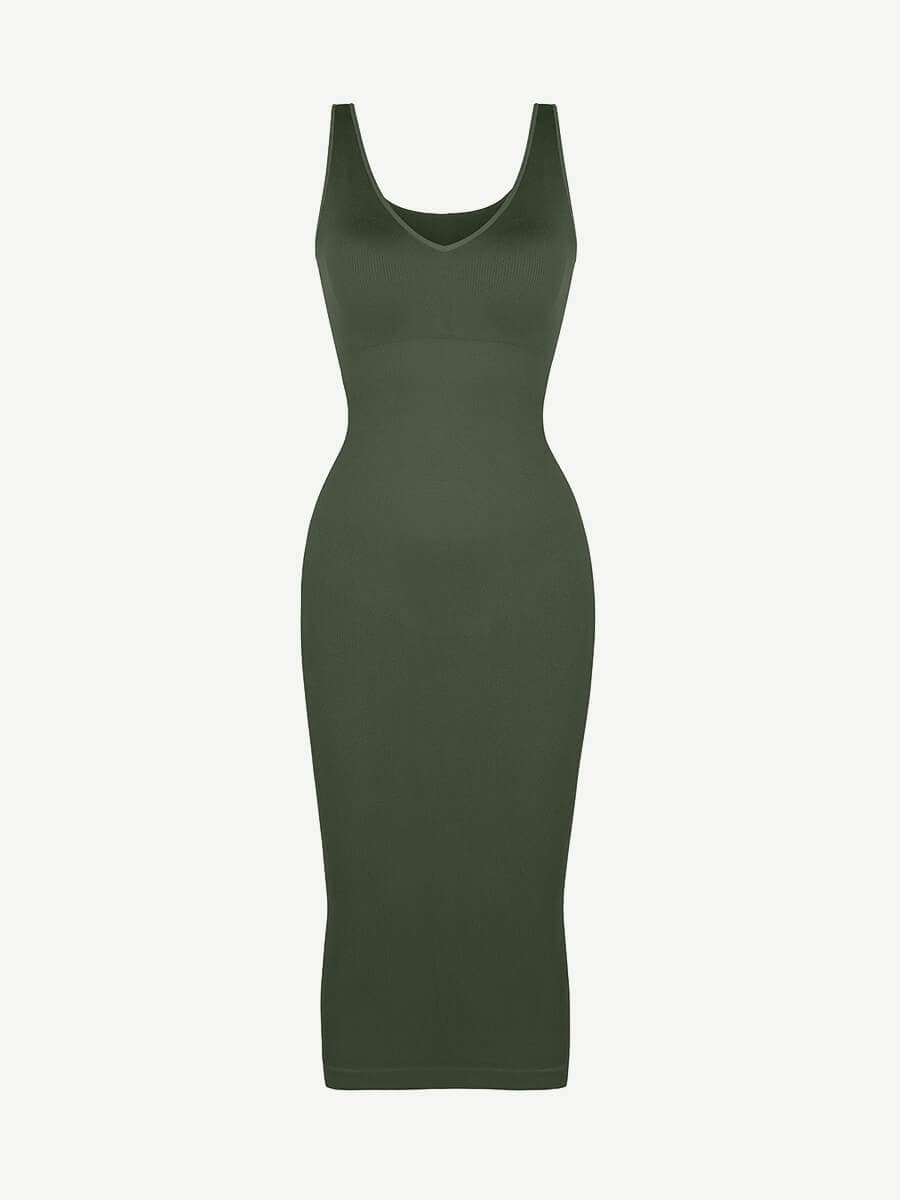 Deep V-Neck Waist Trimming Dress with Removable Pads