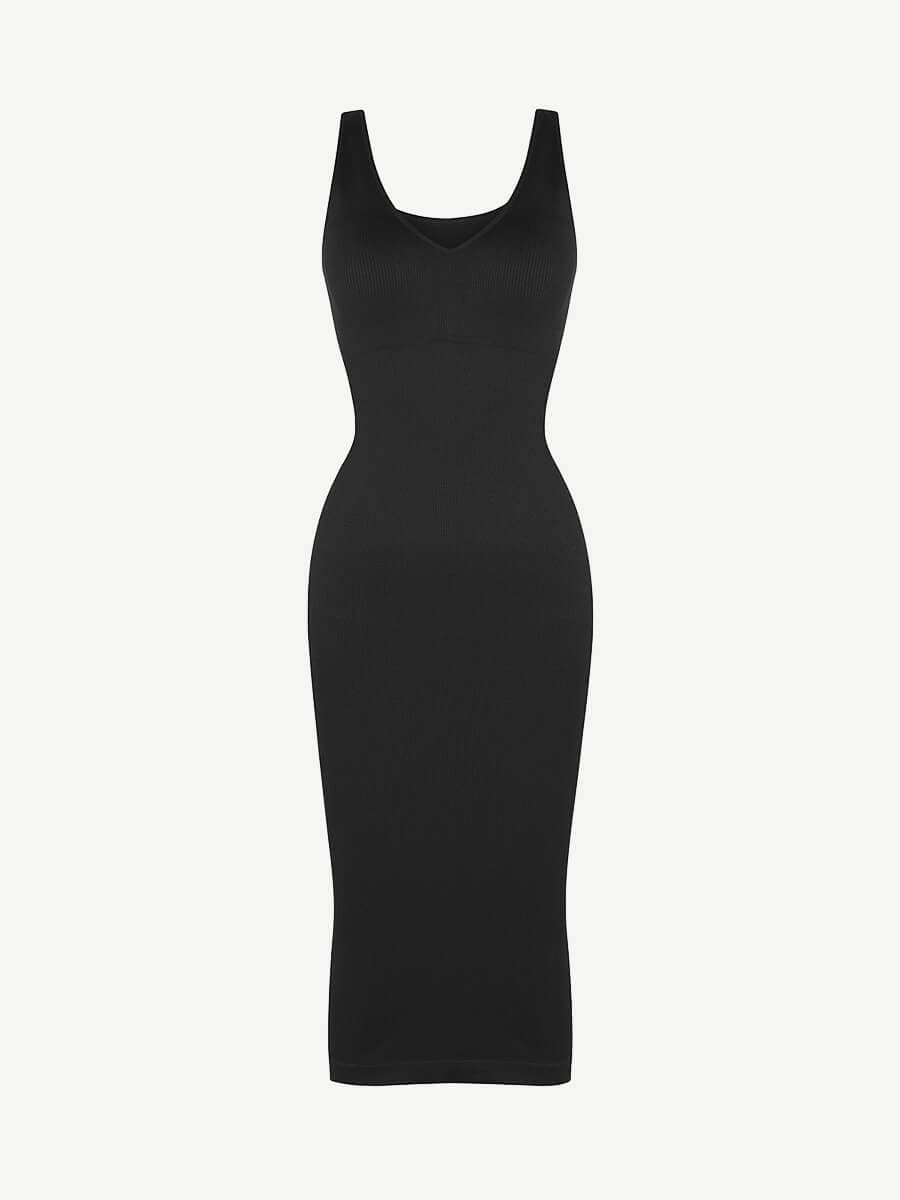 Deep V-Neck Waist Trimming Dress with Removable Pads - Auxieswear
