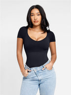 Scoop Neck Cap Sleeve Form-Fitting Bodysuit