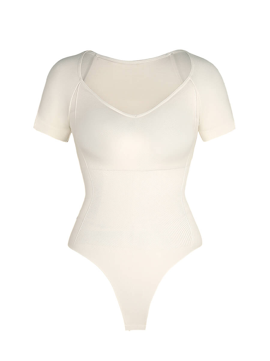 Scoop Neck Cap Sleeve Form-Fitting Bodysuit - Auxieswear