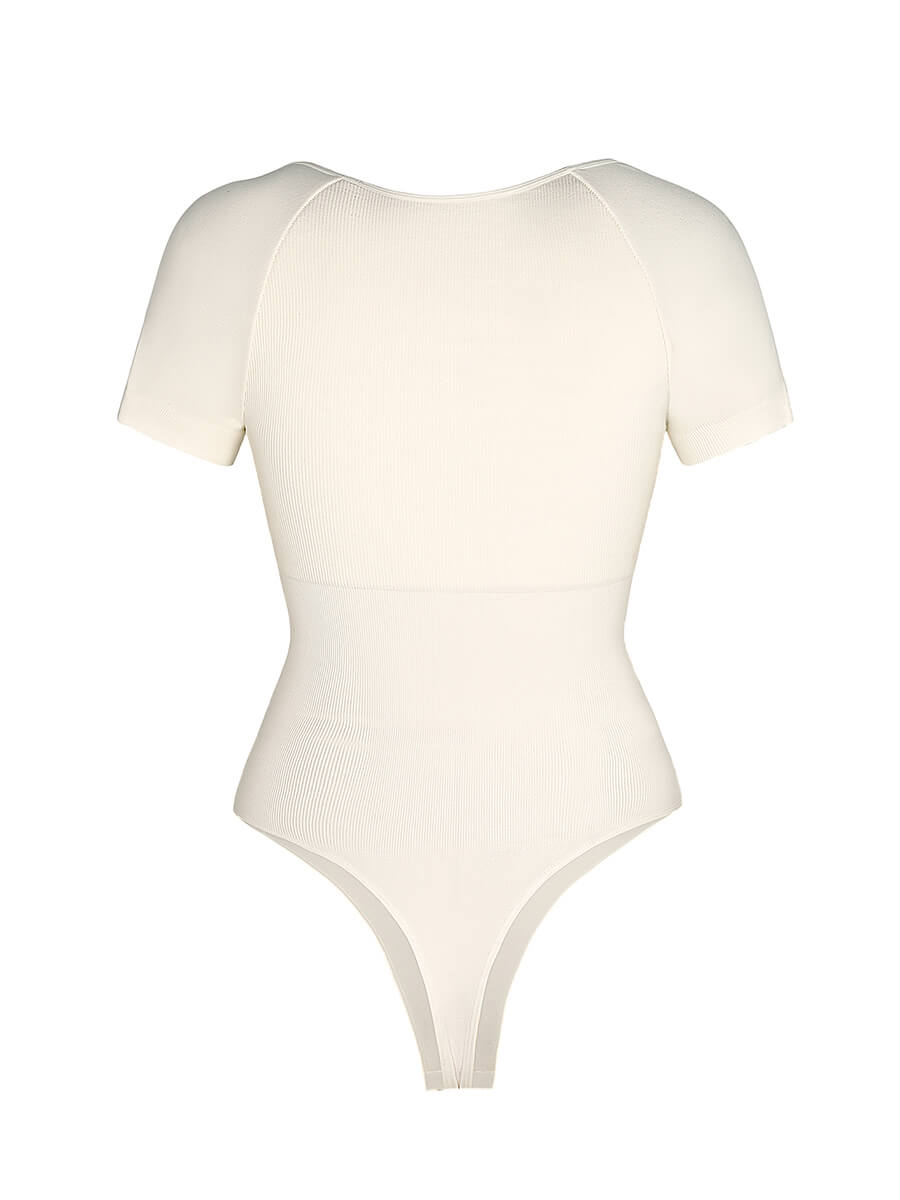 Scoop Neck Cap Sleeve Form-Fitting Bodysuit - Auxieswear
