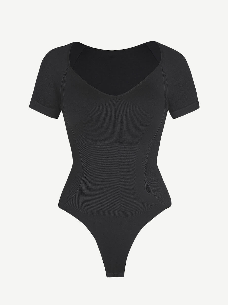 Scoop Neck Cap Sleeve Form-Fitting Bodysuit - Auxieswear