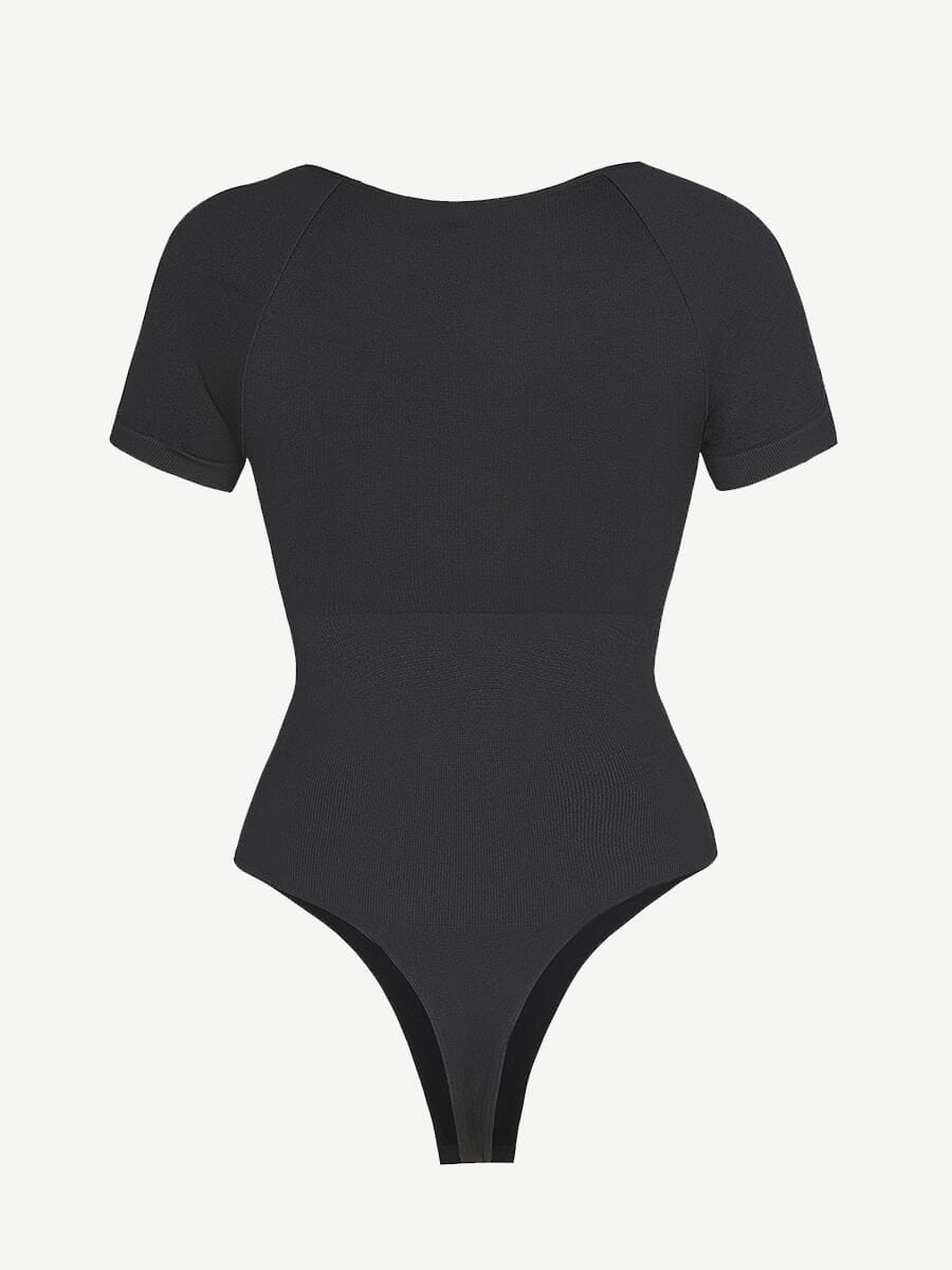 Scoop Neck Cap Sleeve Form-Fitting Bodysuit - Auxieswear