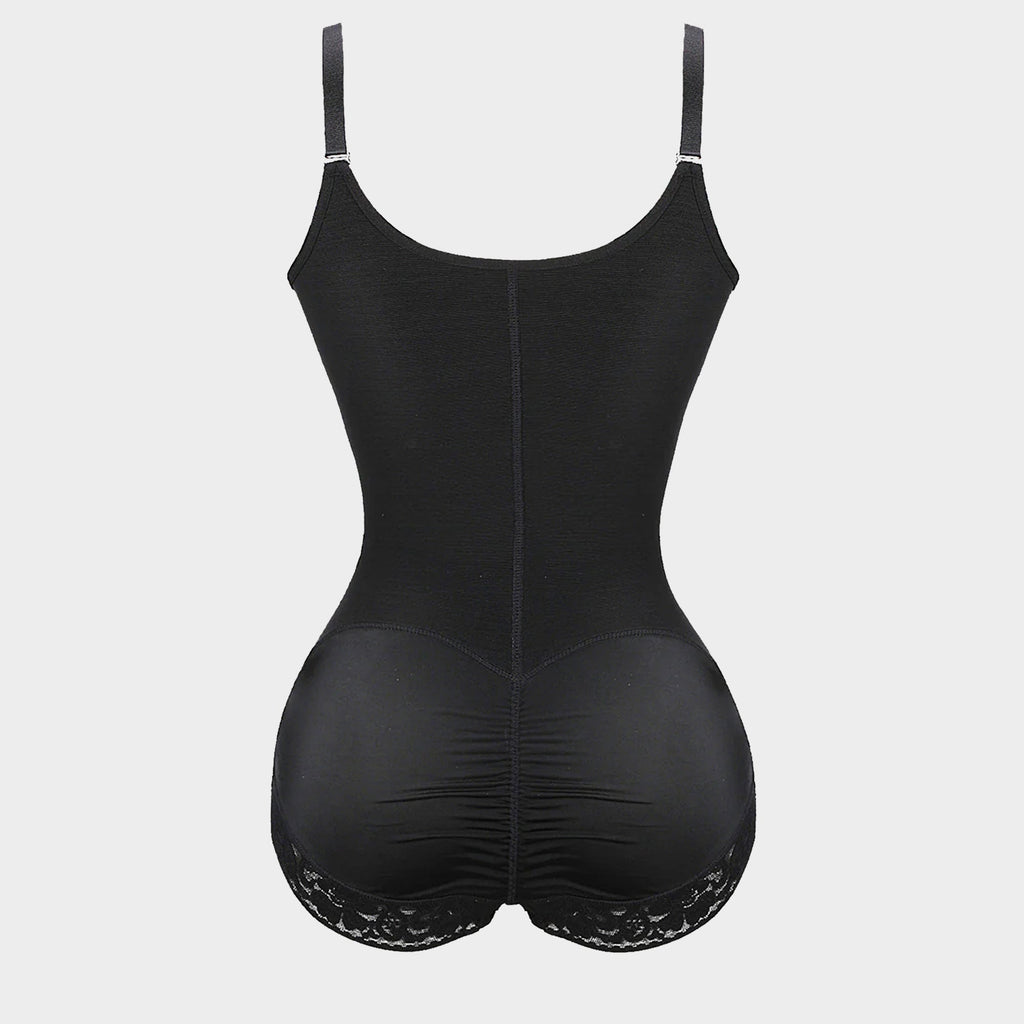 U-Shaped Bust Lifting Lace Bodysuit With Front Zipper - Auxieswear