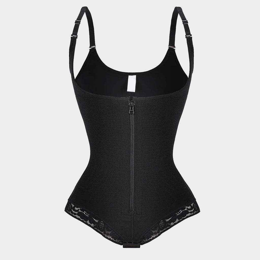 U-Shaped Bust Lifting Lace Bodysuit With Front Zipper - Auxieswear