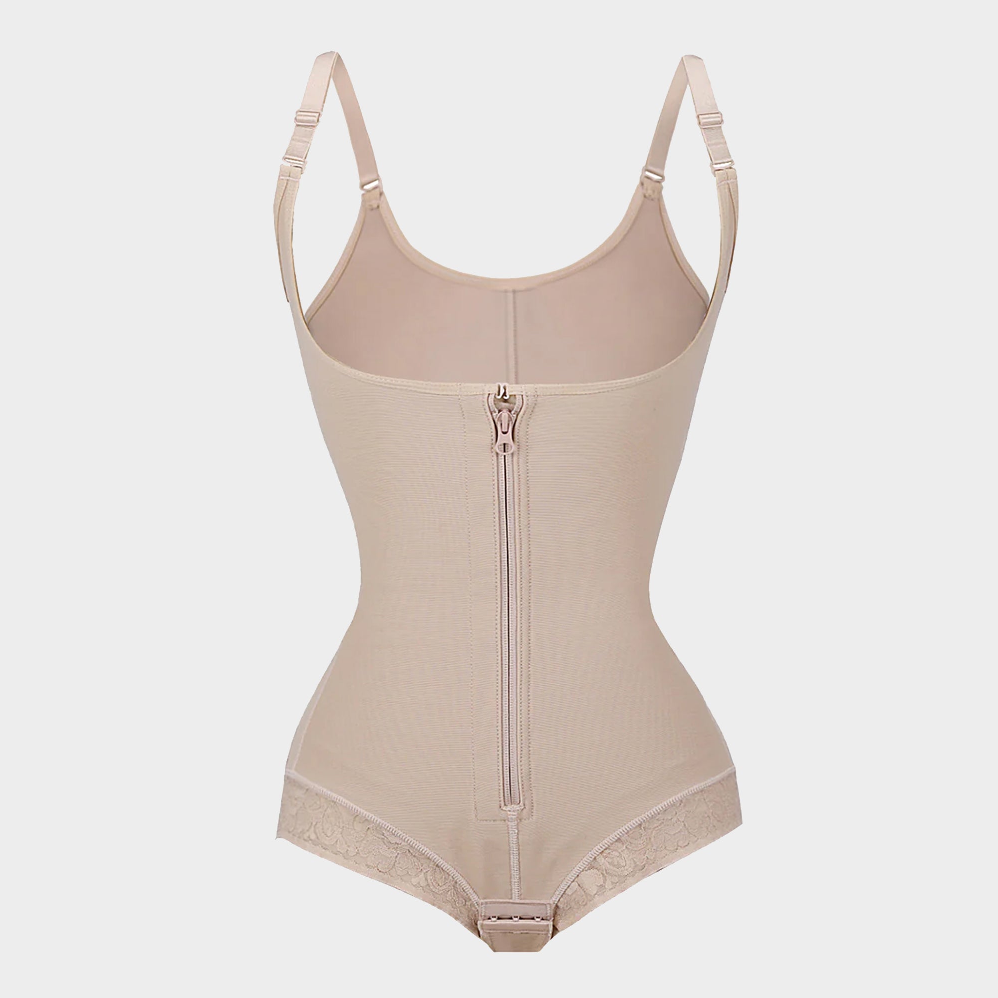 U-Shaped Bust Lifting Lace Bodysuit With Front Zipper