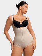 U-Shaped Bust Lifting Lace Bodysuit With Front Zipper