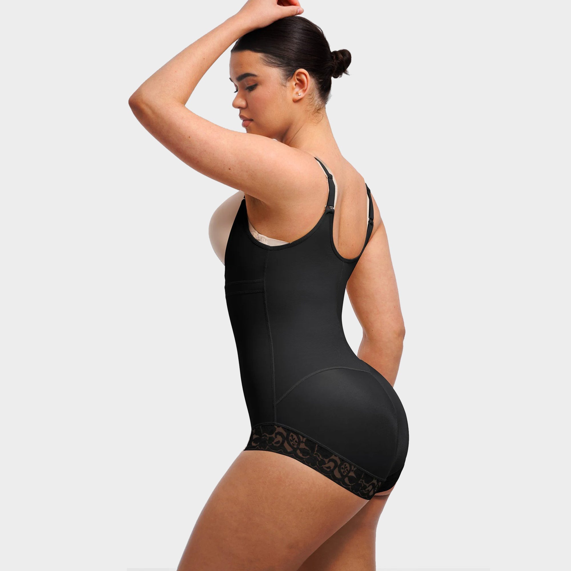 U-Shaped Bust Lifting Lace Bodysuit With Front Zipper - Auxieswear