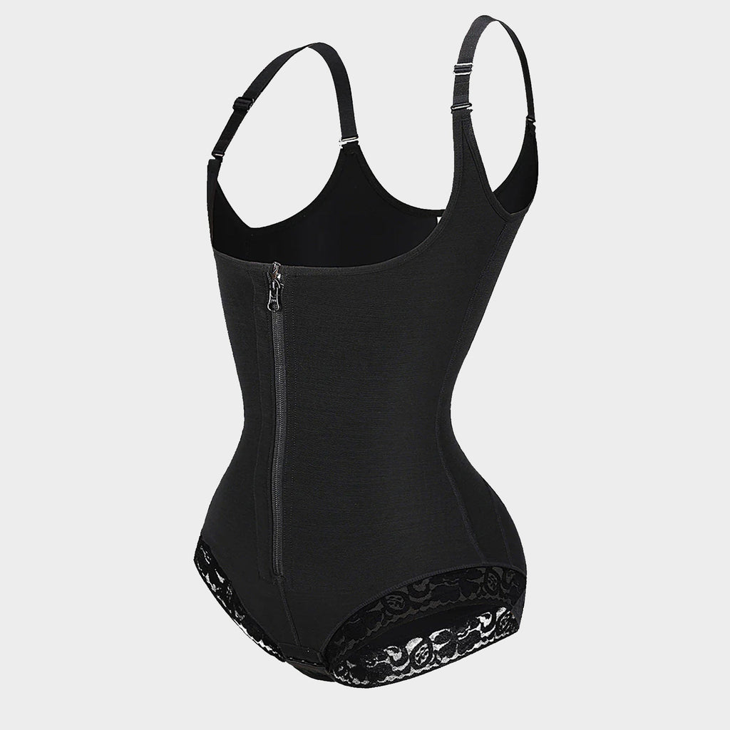 U-Shaped Bust Lifting Lace Bodysuit With Front Zipper - Auxieswear