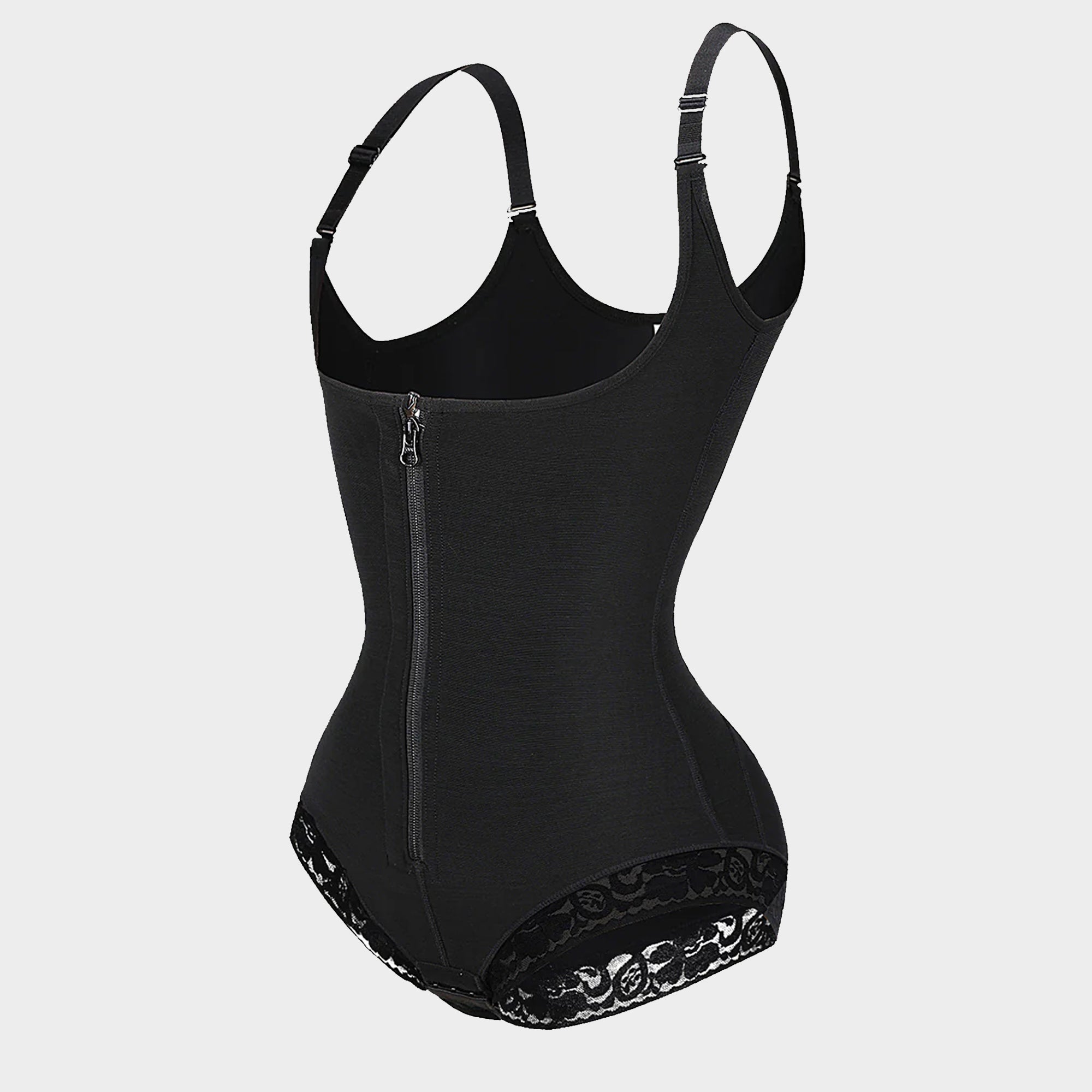 U-Shaped Bust Lifting Lace Bodysuit With Front Zipper - Auxieswear