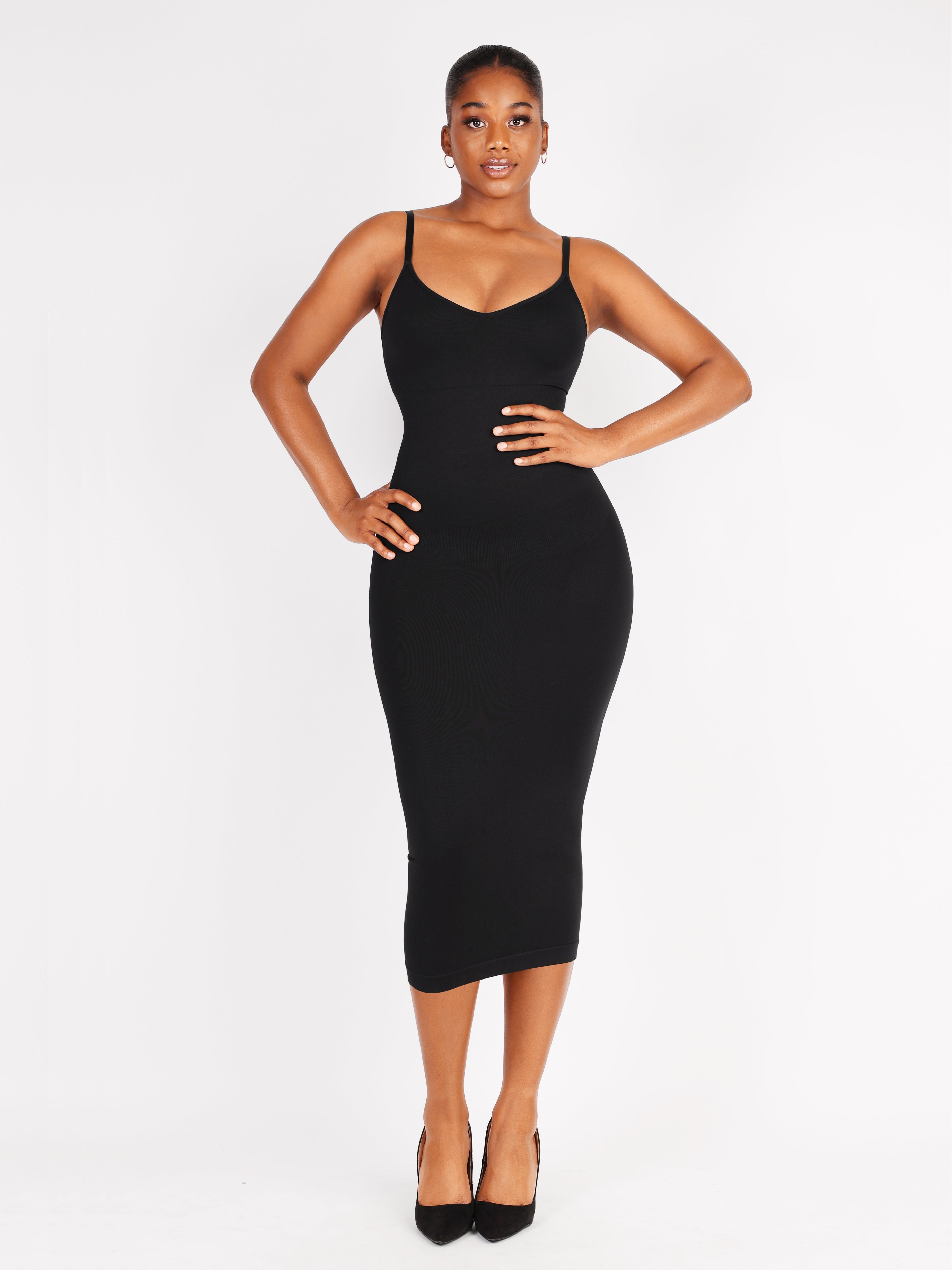 V-Neck Body Shaping Midi Dress
