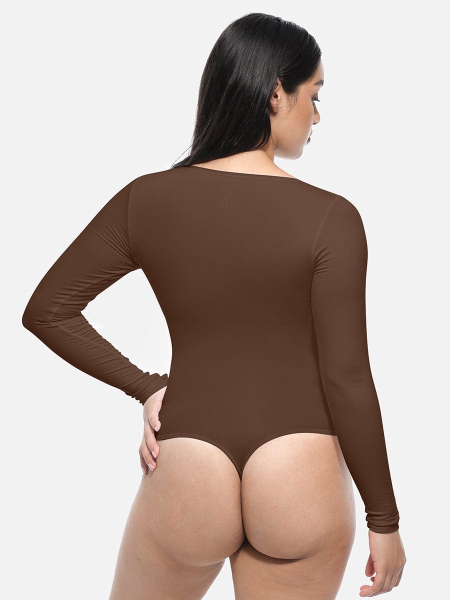 Long Sleeve Slim Corset Bodysuit - Auxieswear
