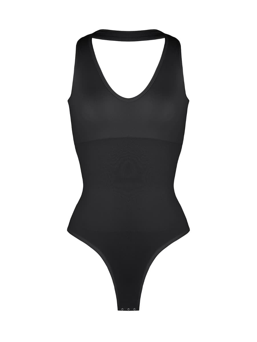 Halter Neck Deep V-Cut Contouring Bodysuit