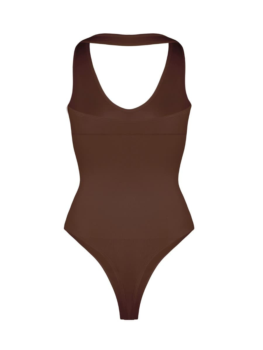 Halter Neck Deep V-Cut Contouring Bodysuit