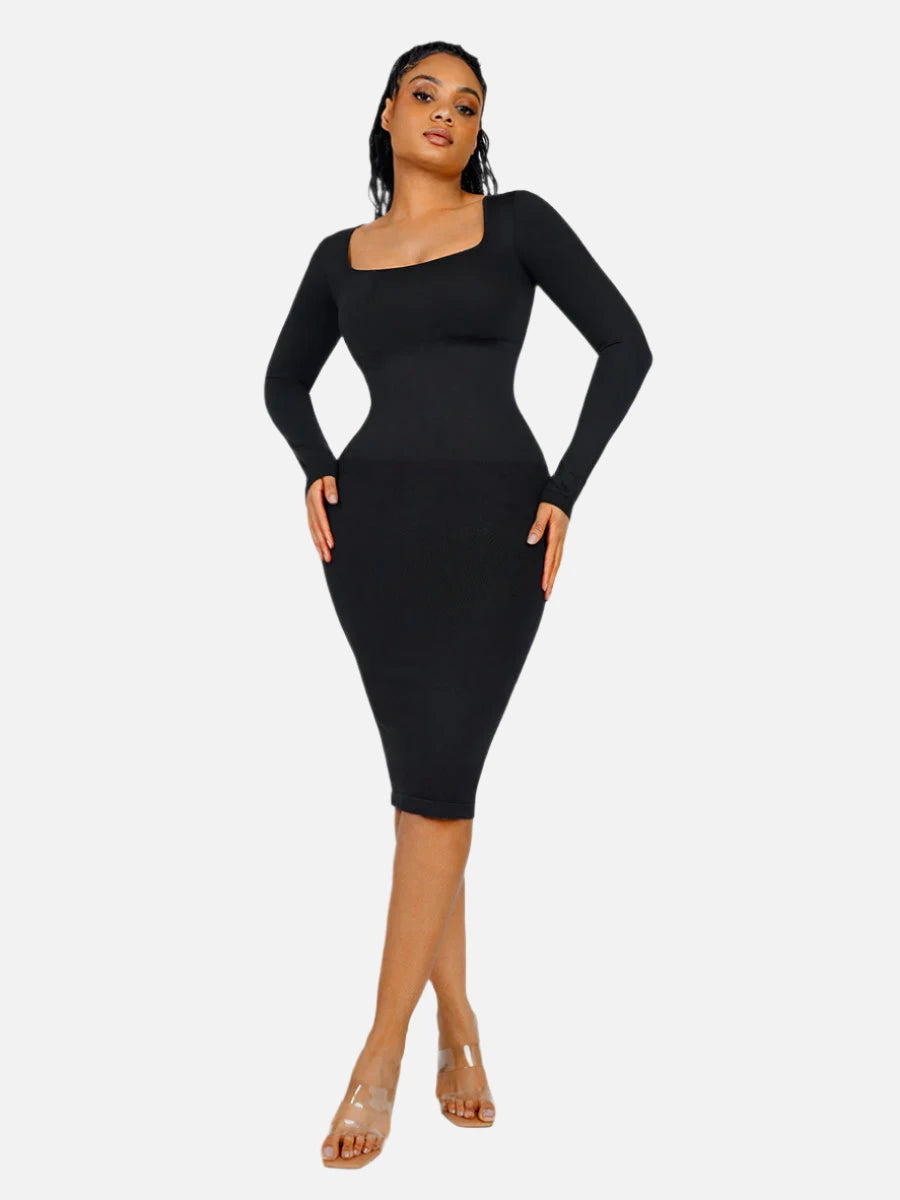 V-Neck Waist Control Dress with Removable Bra Pads