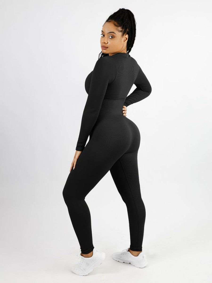 Deep V-neck High Stretch Tummy Control Jumpsuit - Auxieswear