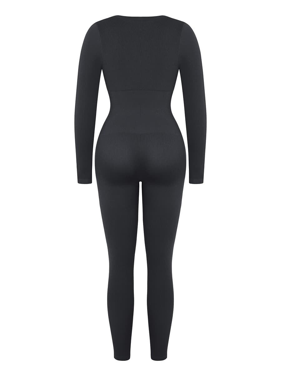 Deep V-neck High Stretch Tummy Control Jumpsuit - Auxieswear