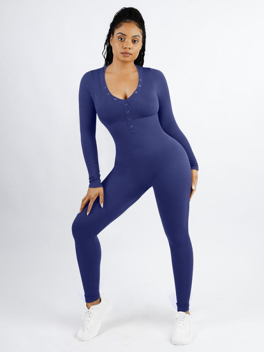 Deep V-neck High Stretch Tummy Control Jumpsuit - Auxieswear