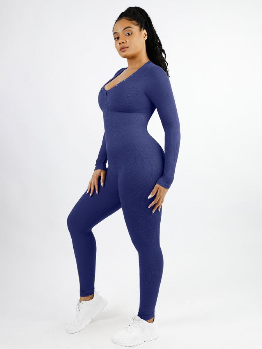 Deep V-neck High Stretch Tummy Control Jumpsuit - Auxieswear