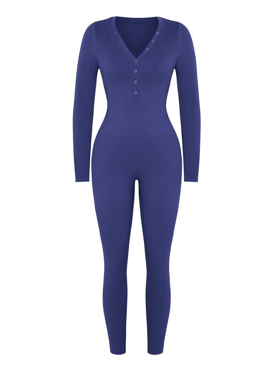 Deep V-neck High Stretch Tummy Control Jumpsuit - Auxieswear