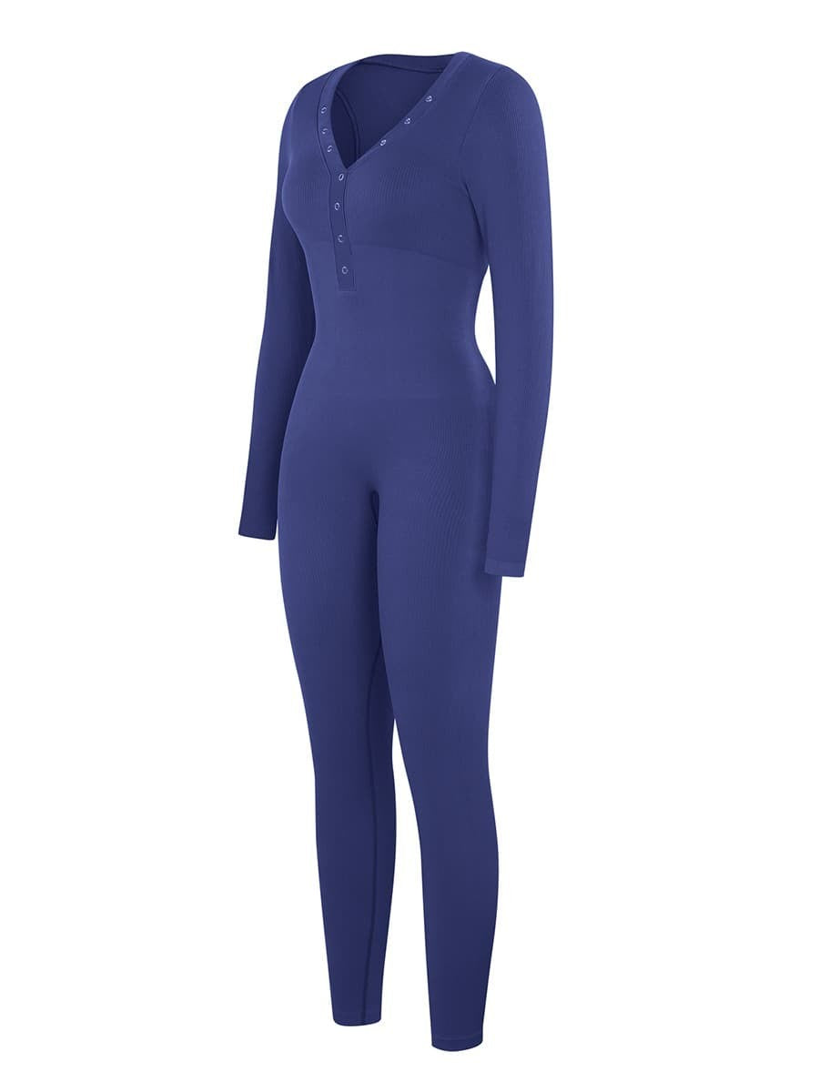 Deep V-neck High Stretch Tummy Control Jumpsuit - Auxieswear