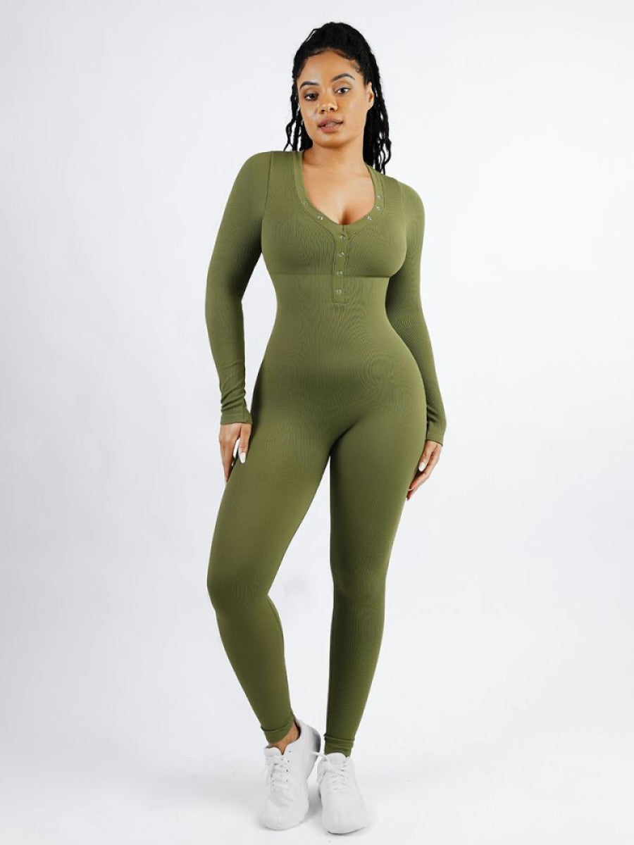 Deep V-neck High Stretch Tummy Control Jumpsuit - Auxieswear