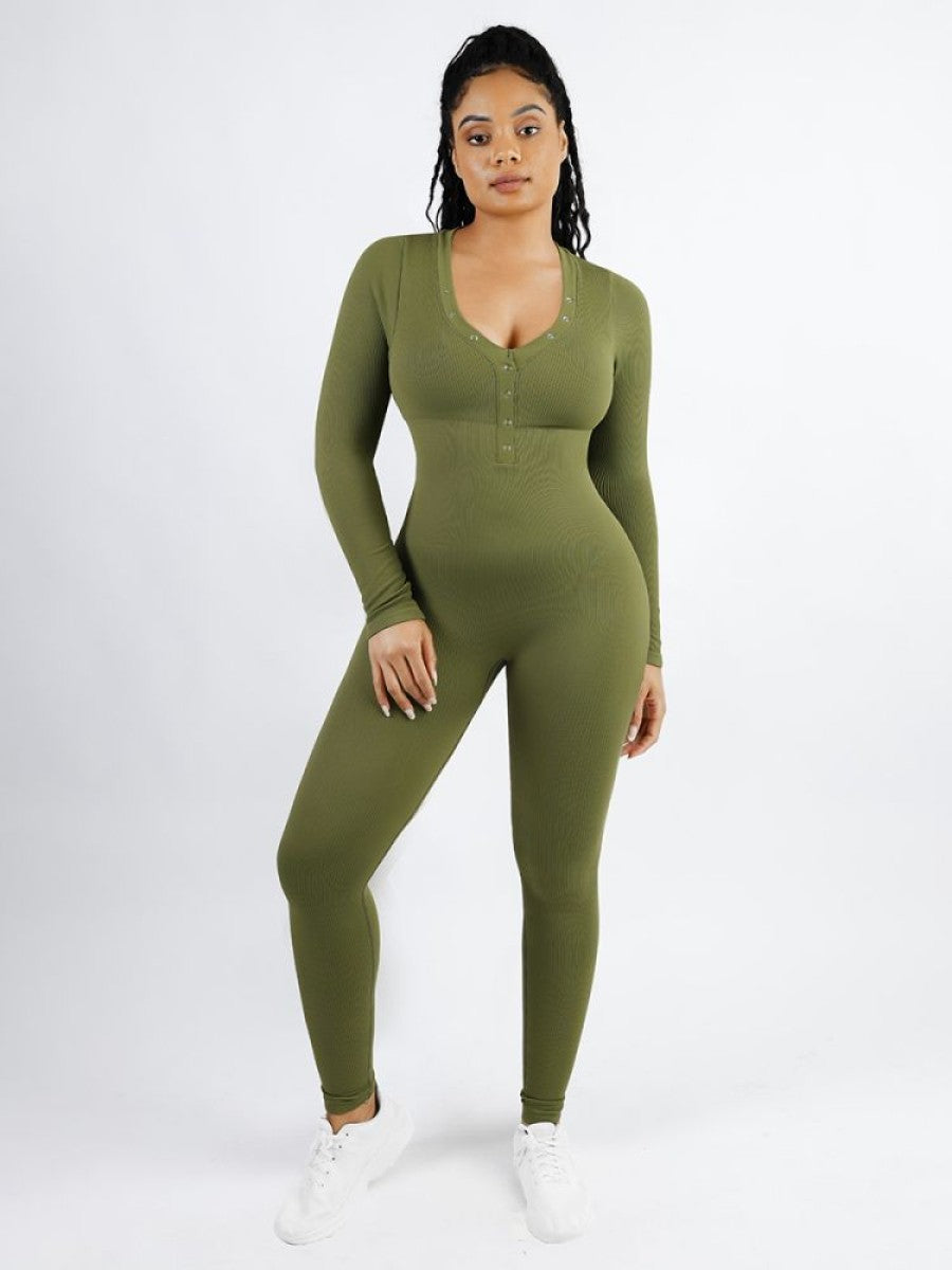 Deep V-neck High Stretch Tummy Control Jumpsuit - Auxieswear