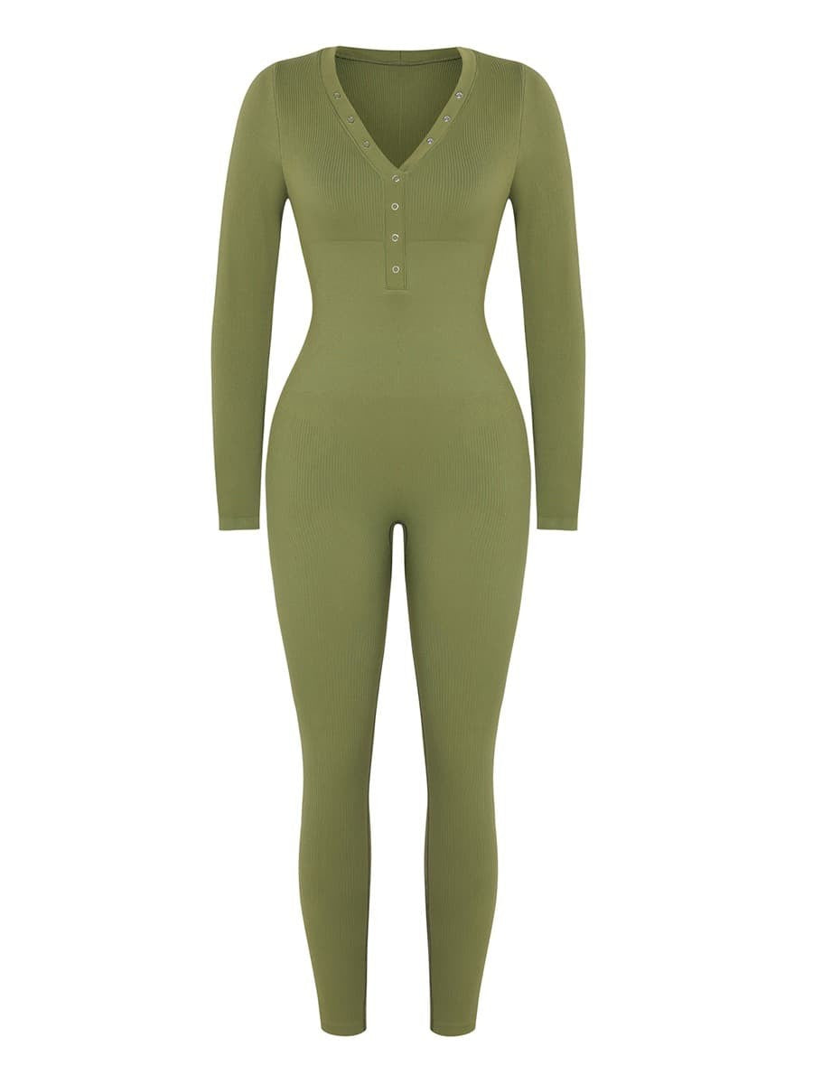 Deep V-neck High Stretch Tummy Control Jumpsuit - Auxieswear