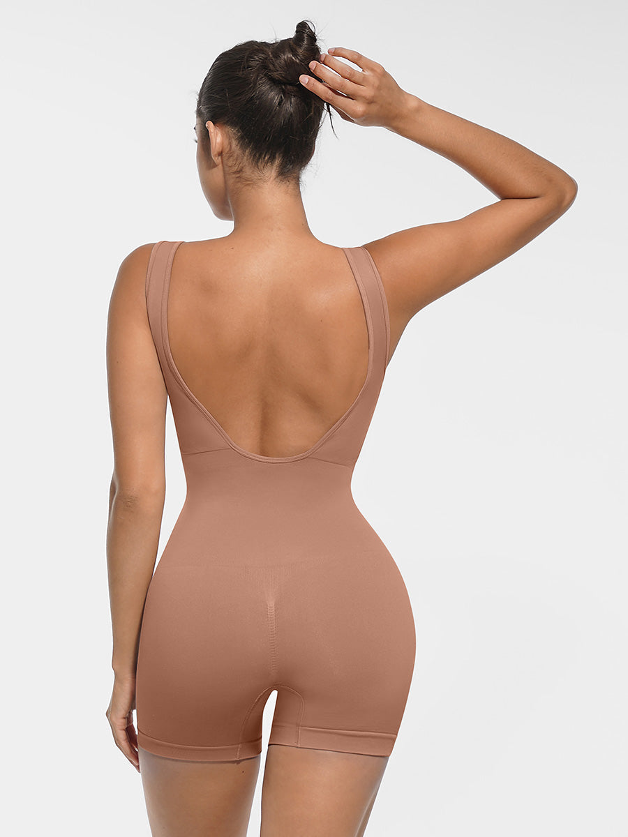 U Back Shape Sculpting Romper with Removable Cups - Auxieswear
