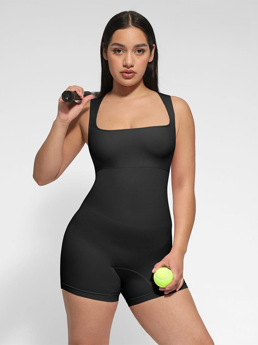 Square Neck Waist and Belly Shaping Jumpsuit - Auxieswear