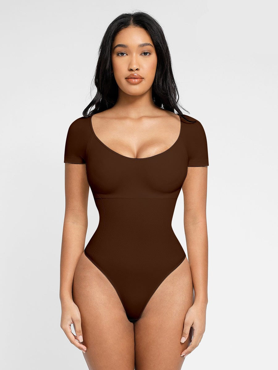 Scoop Neck Cap Sleeve Form-Fitting Bodysuit