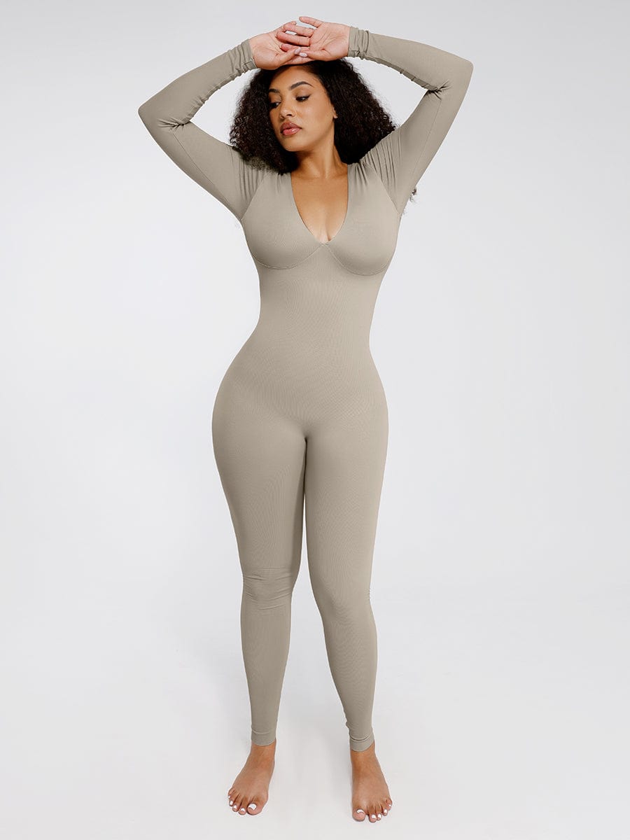 Deep V Tummy & Waist Control Jumpsuit - Auxieswear
