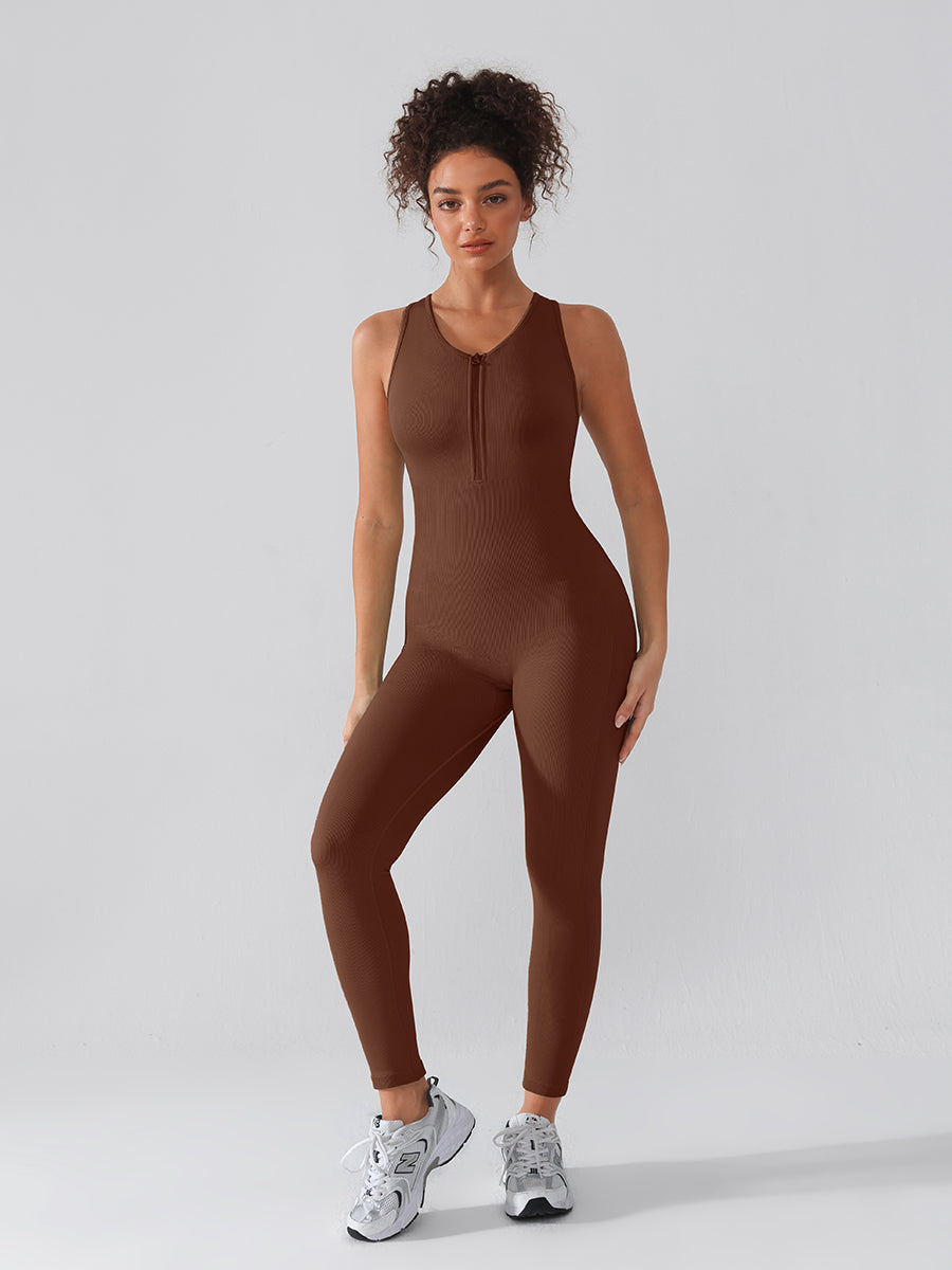 Seamless Ribbed Full-Length Shaping Catsuit - Auxieswear