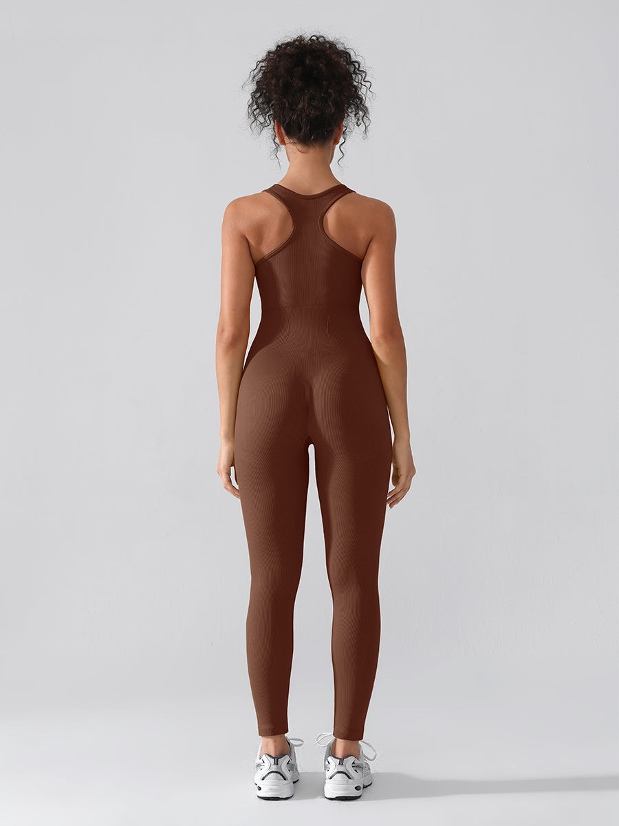 Seamless Ribbed Full-Length Shaping Catsuit - Auxieswear