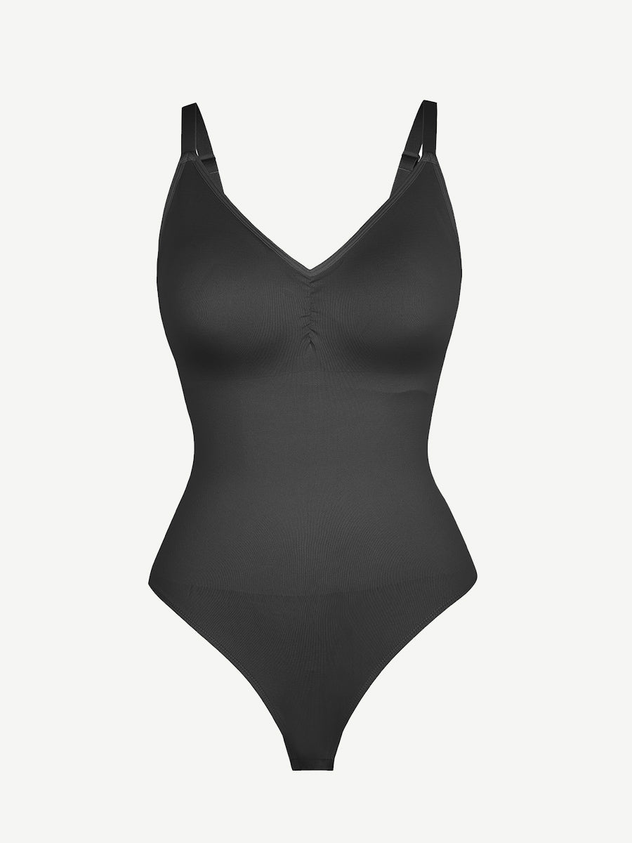 Scoop Back Tummy Control Bodysuit with Built-in Bra - Auxieswear