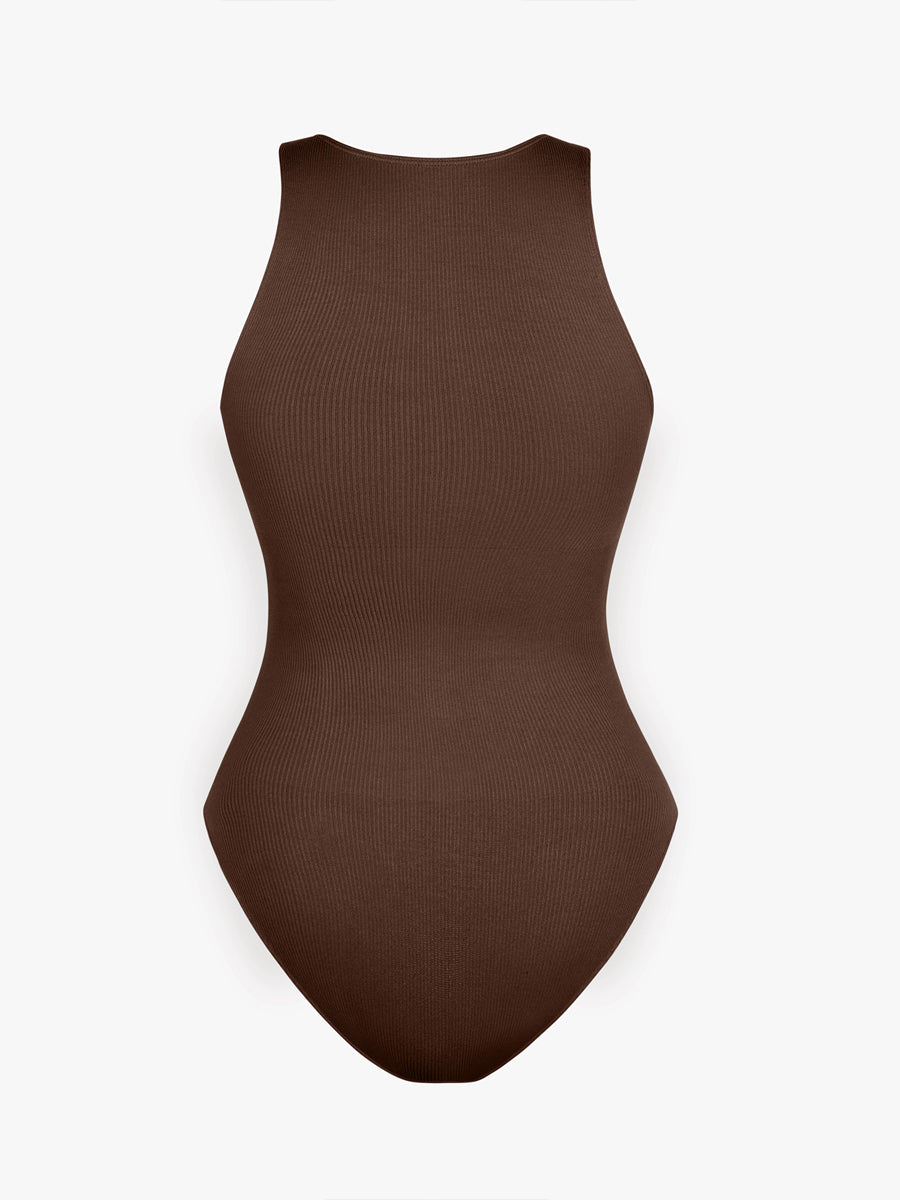 Stretch Knit Zip-Up Sleeveless Bodysuit