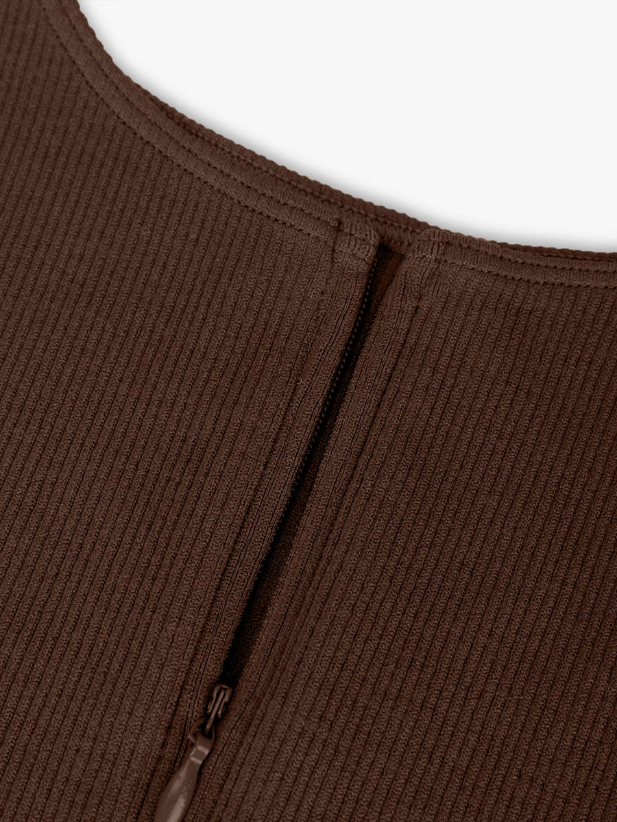 Stretch Knit Zip-Up Sleeveless Bodysuit - Auxieswear