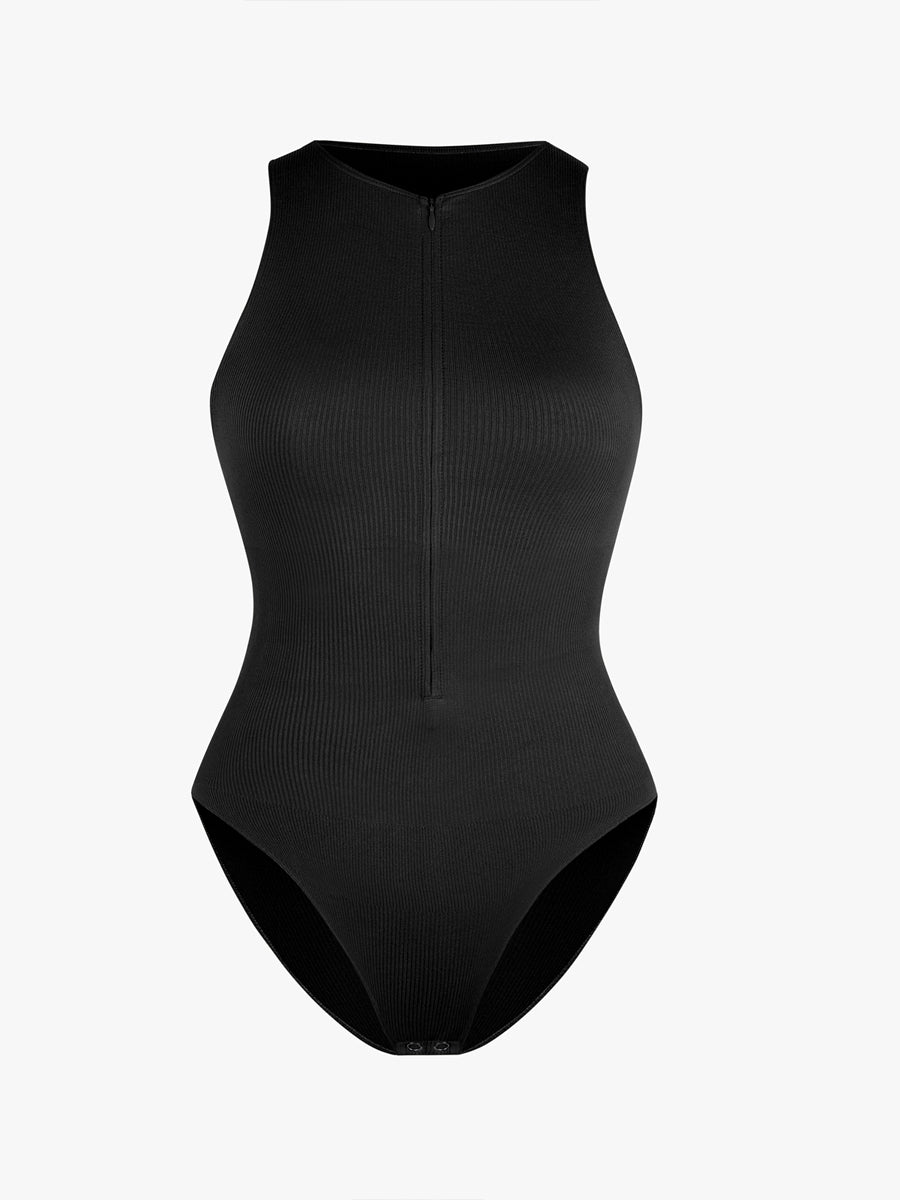 Stretch Knit Zip-Up Sleeveless Bodysuit