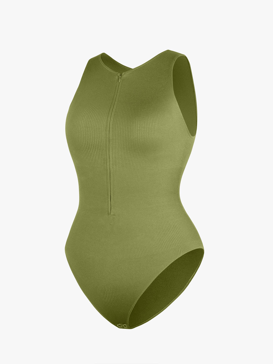 Stretch Knit Zip-Up Sleeveless Bodysuit - Auxieswear
