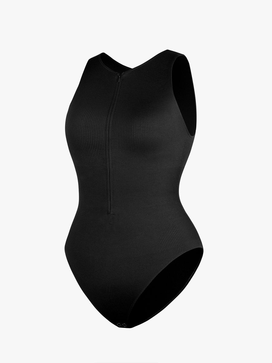 Stretch Knit Zip-Up Sleeveless Bodysuit