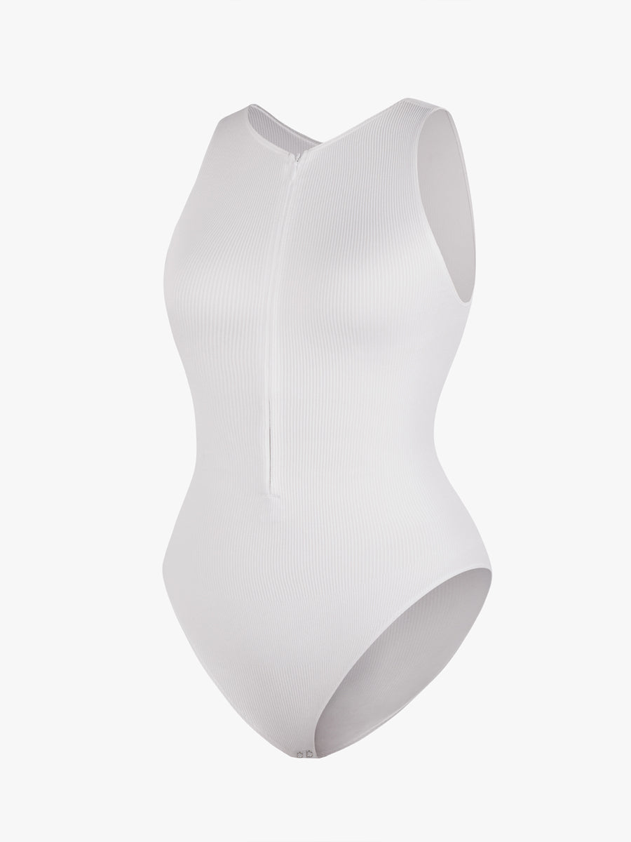 Stretch Knit Zip-Up Sleeveless Bodysuit