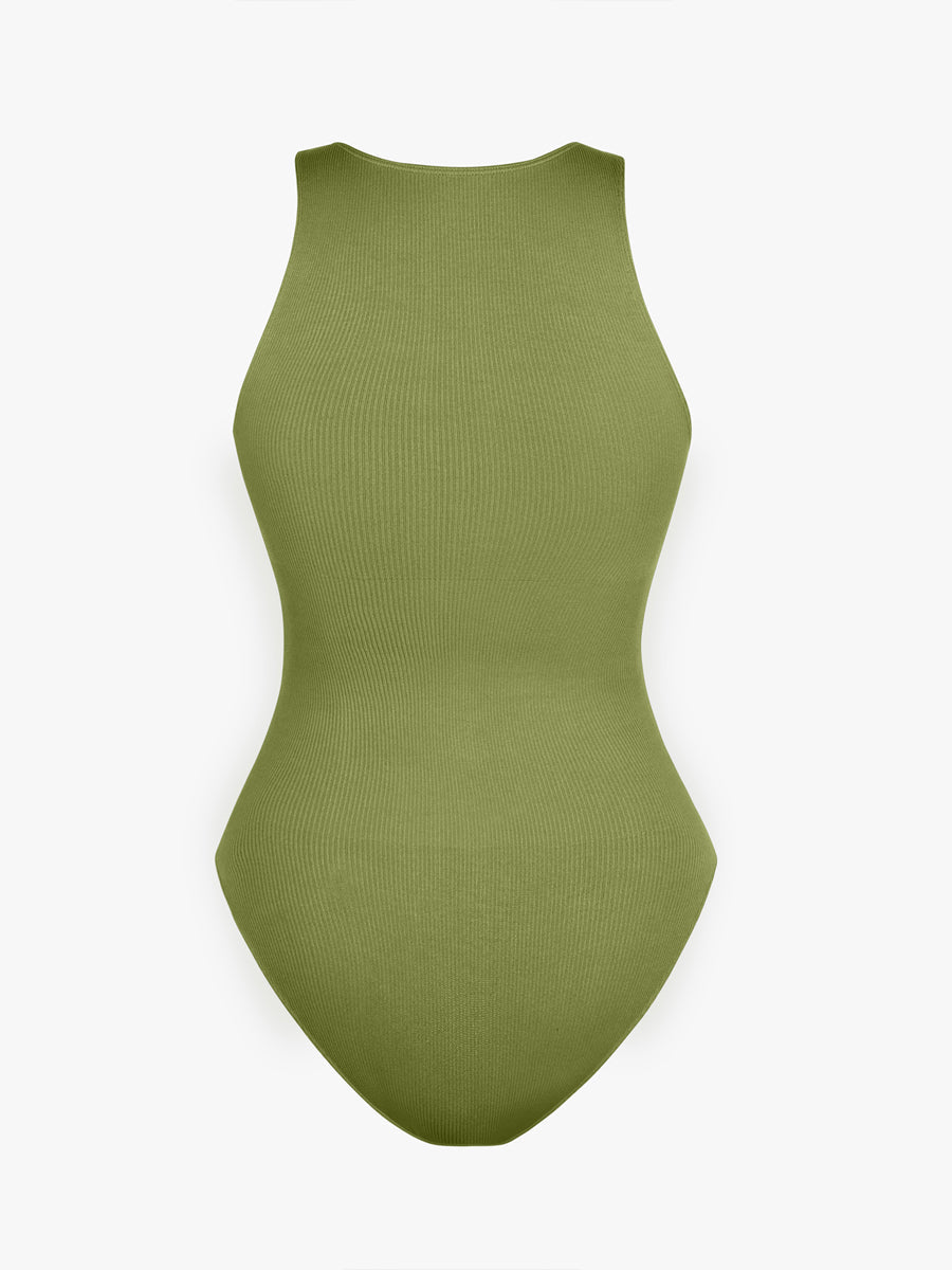 Stretch Knit Zip-Up Sleeveless Bodysuit