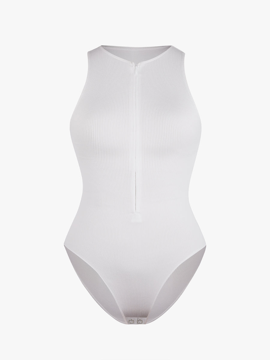 Stretch Knit Zip-Up Sleeveless Bodysuit