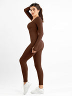 Square Neck Seamless Long Sleeve Jumpsuit