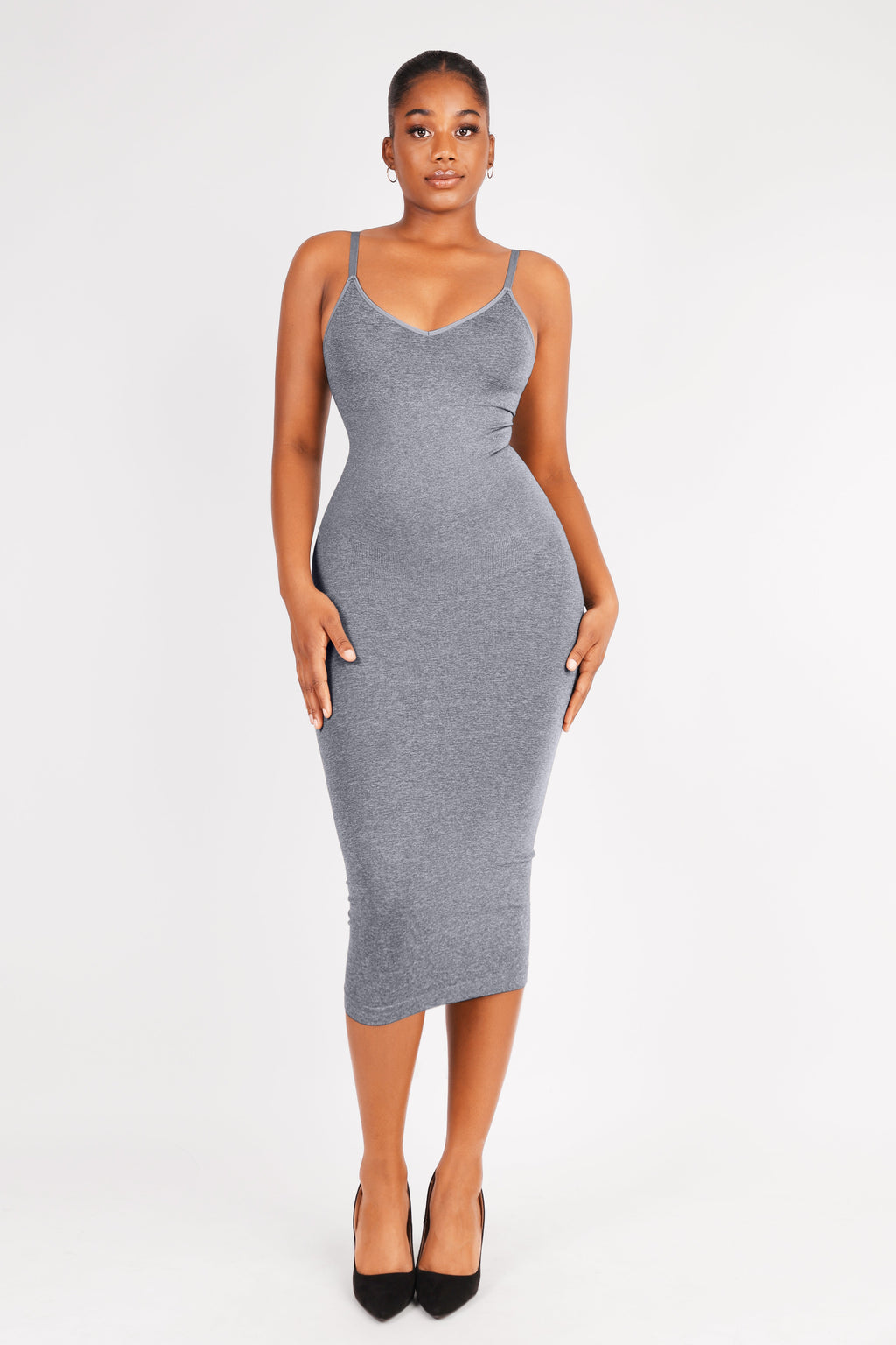 V-Neck Body Shaping Midi Dress - Auxieswear