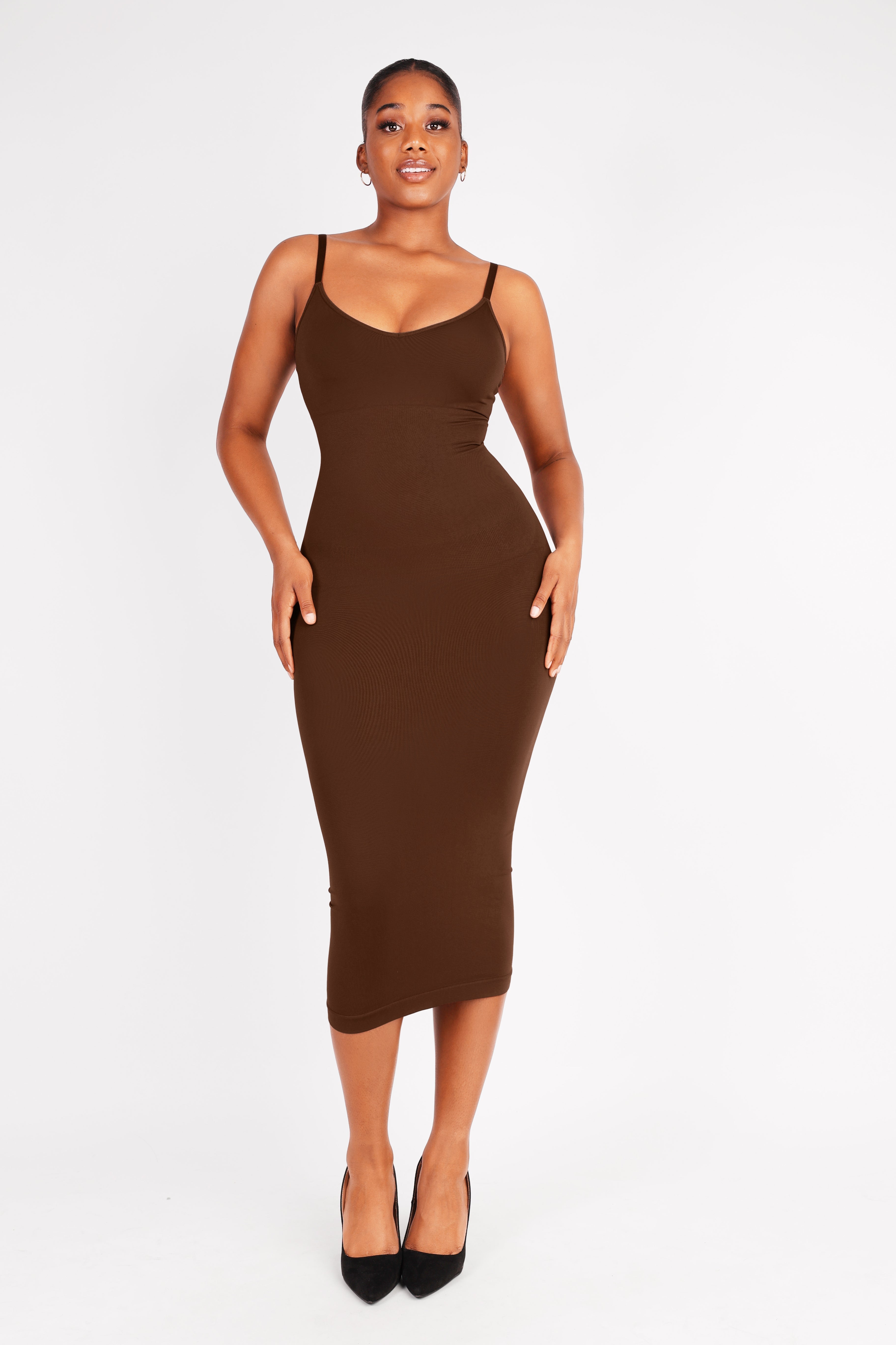 V-Neck Body Shaping Midi Dress