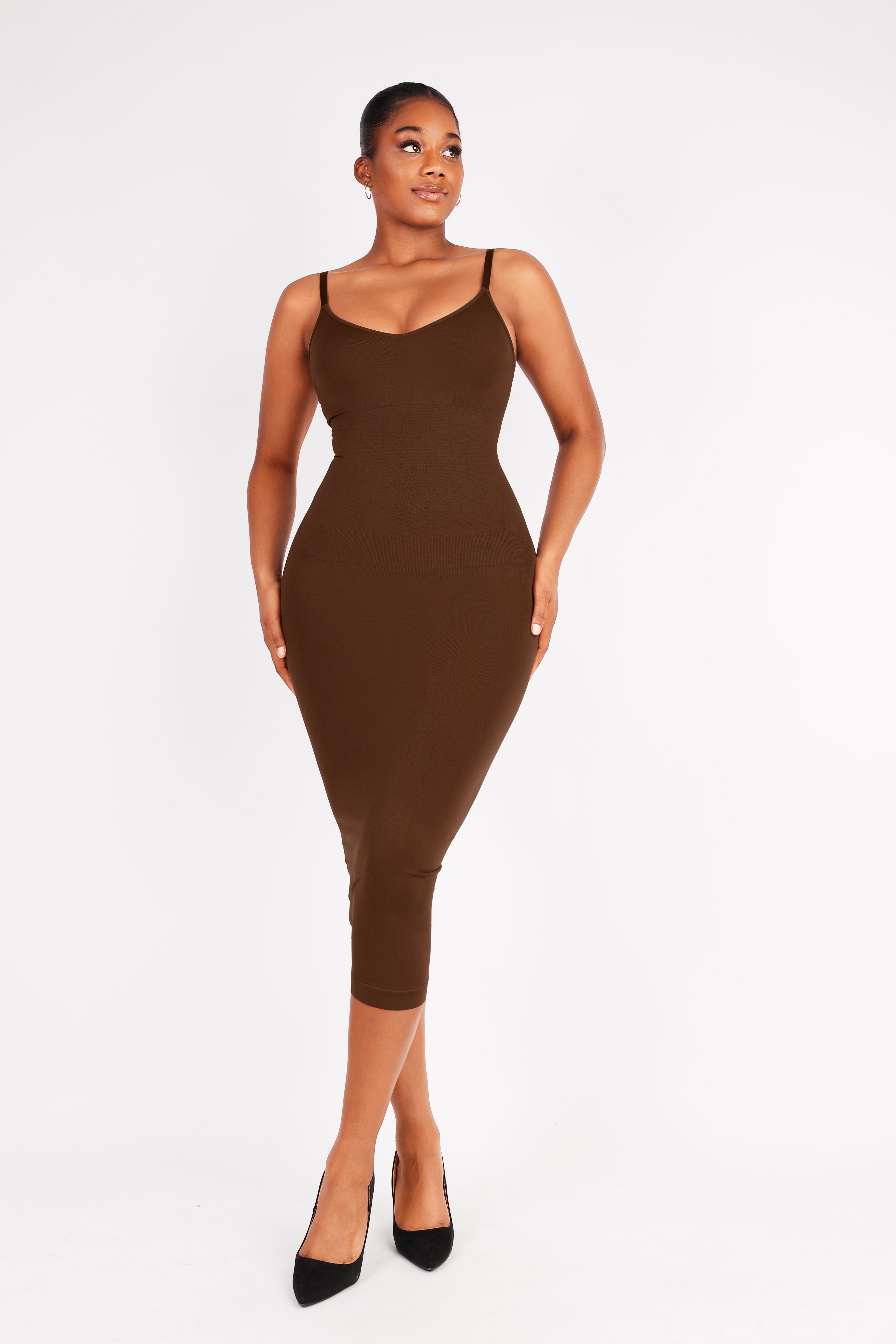 V-Neck Body Shaping Midi Dress